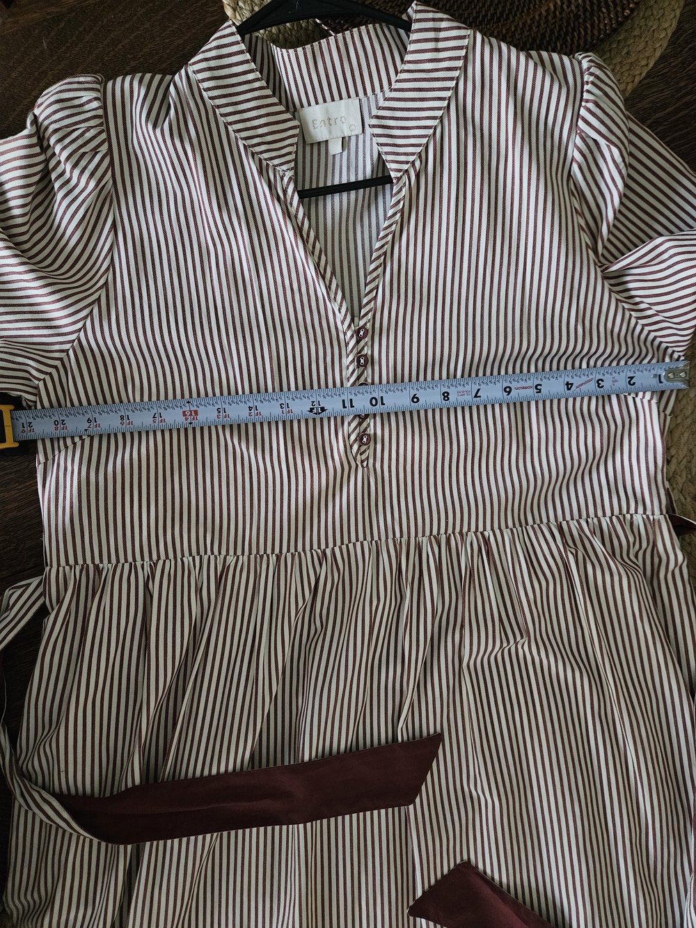 Entro Burgundy & Ivory Striped Tiered Midi Dress | Size Large | NWOT - Picture 8 of 13